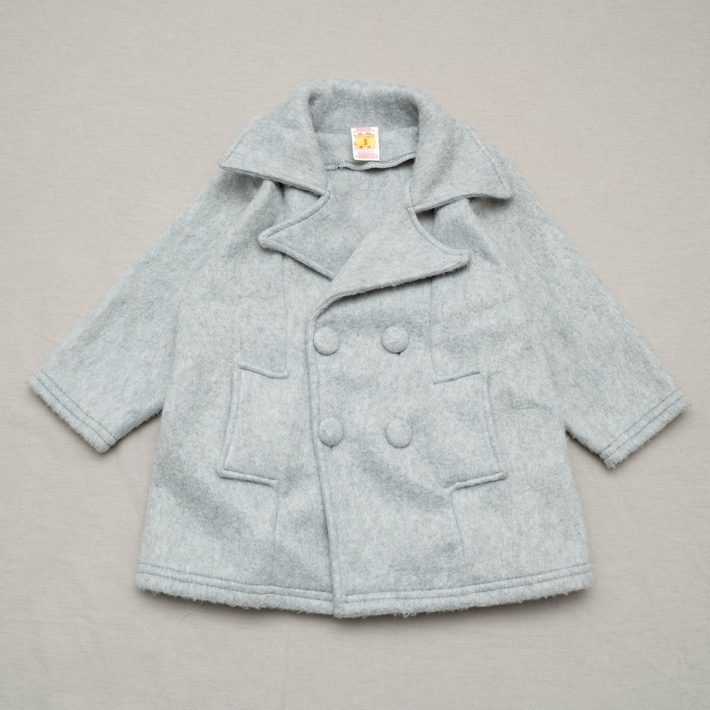 Vintage‎ 80s 90s Kids Double Breasted Peacoat Over Coat Gray Fuzzy Soft 3T
